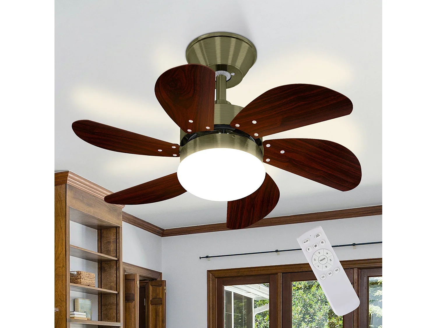 ZMH Ventilateur de plafond avec lumière et télécommande Silencieux pour le couloir Chambre à coucher Plafonnier