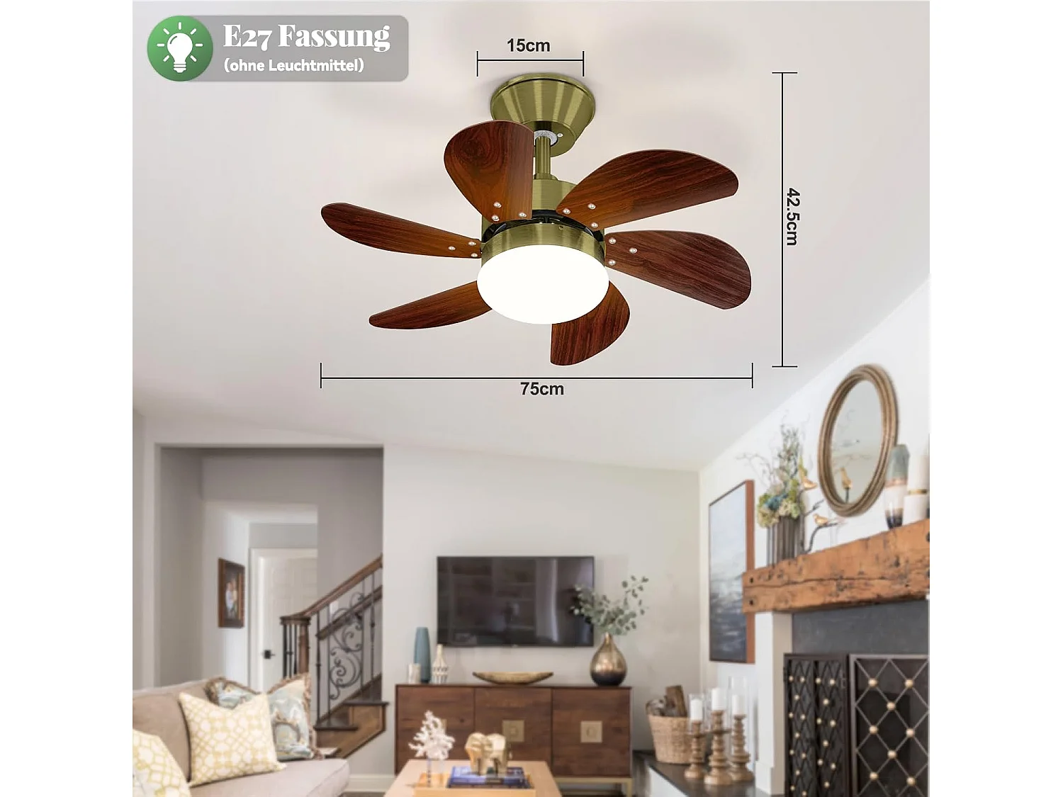 ZMH Ventilateur de plafond avec lumière et télécommande Silencieux pour le couloir Chambre à coucher Plafonnier