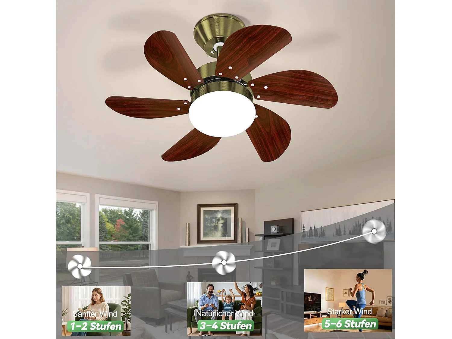 ZMH Ventilateur de plafond avec lumière et télécommande Silencieux pour le couloir Chambre à coucher Plafonnier