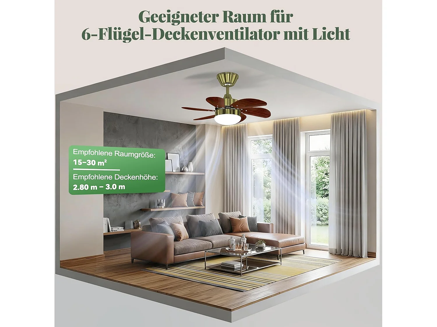 ZMH Ventilateur de plafond avec lumière et télécommande Silencieux pour le couloir Chambre à coucher Plafonnier