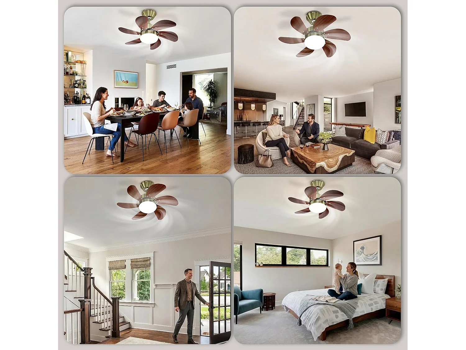ZMH Ventilateur de plafond avec lumière et télécommande Silencieux pour le couloir Chambre à coucher Plafonnier