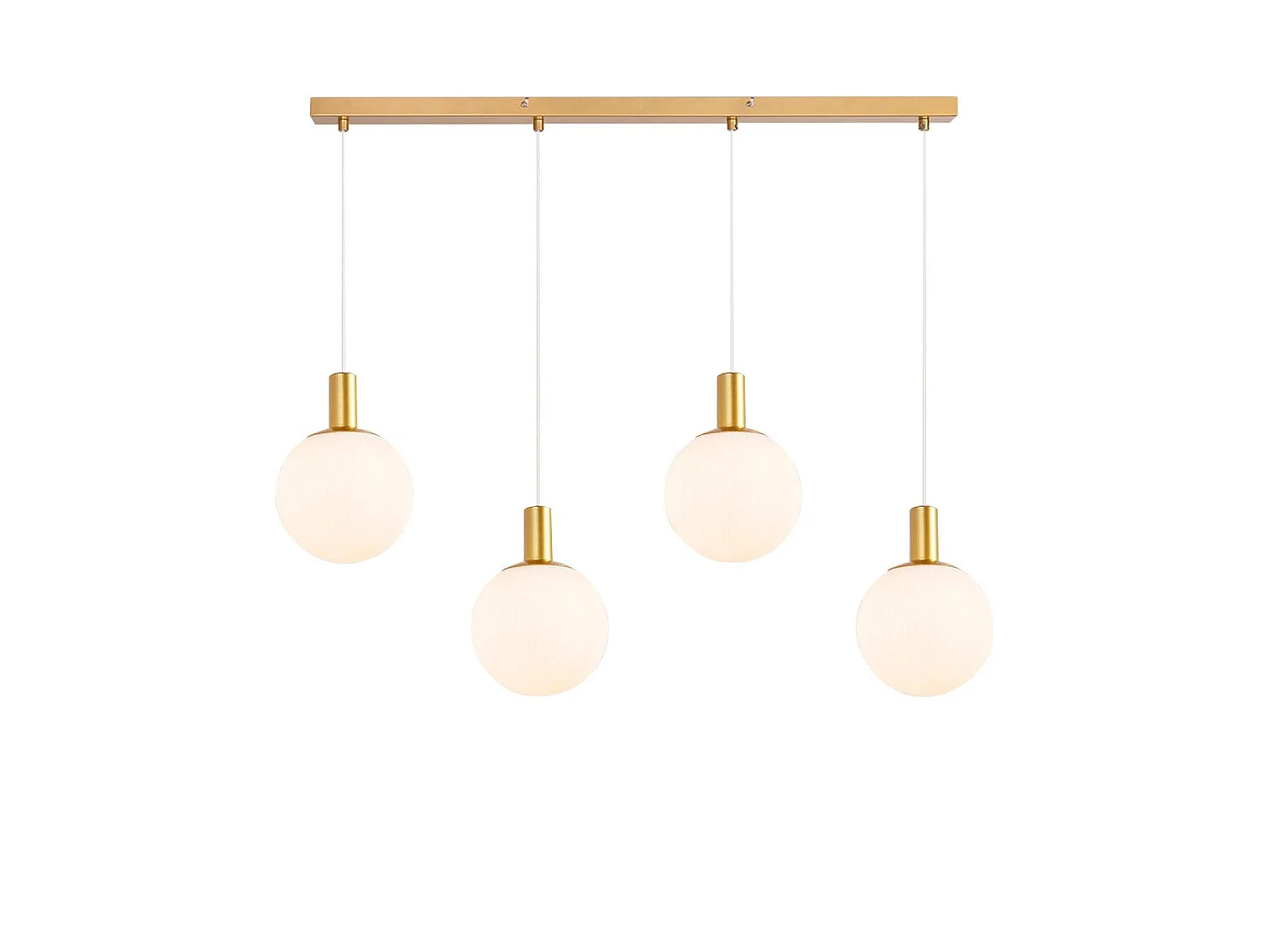 Lustre en métal et verre Blanc - 4 globes - L. 86 x H. 182 cm - Doré-ZMH