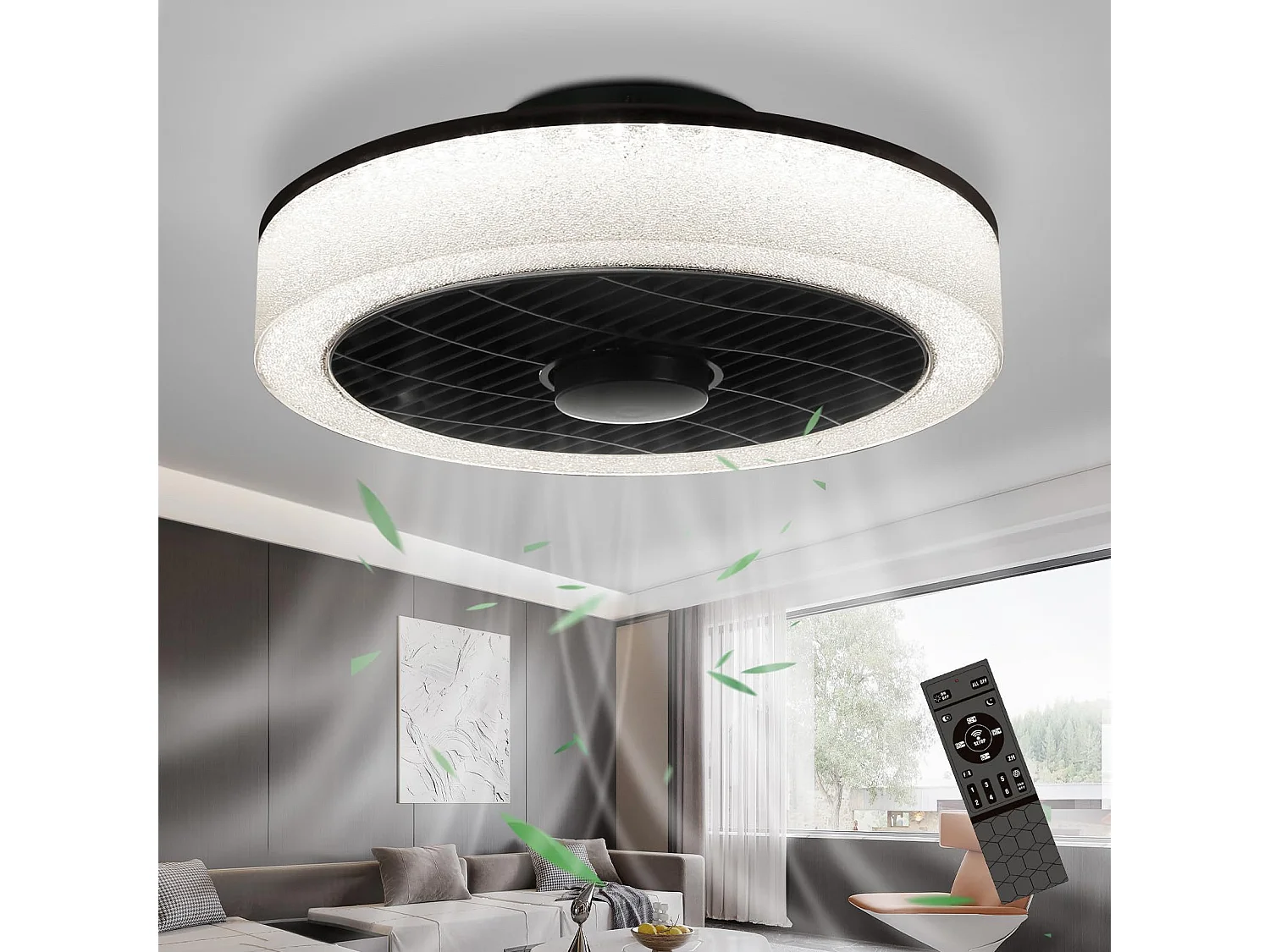 ZMH Ventilateur de plafond led Télécommande 34W Silencieux avec  Dimmable Minuterie Pour Salon Salle à Manger Chambre