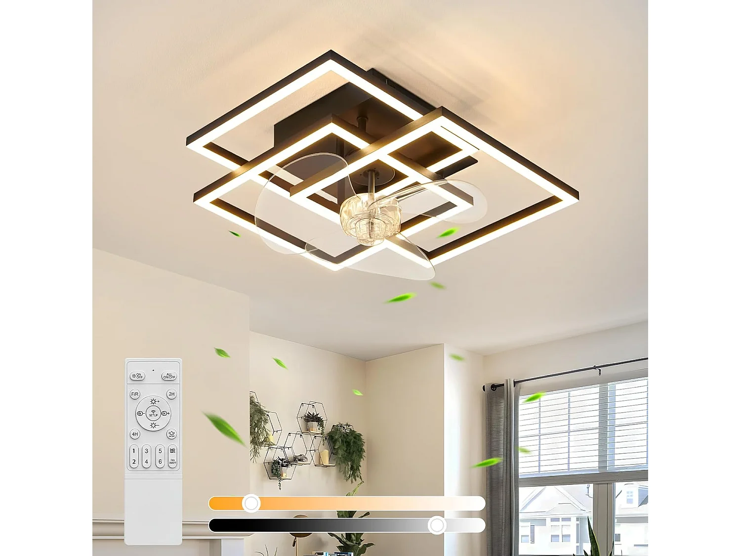 ZMH Ventilateur de plafond LED noir moderne silencieux avec éclairage avec télécommande intensité variable avec minuterie pour salon cuisine