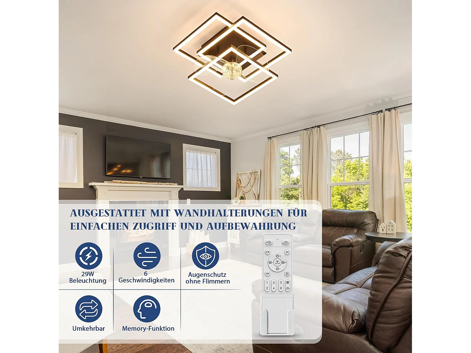 ZMH Ventilateur de plafond LED noir moderne silencieux avec éclairage avec télécommande intensité variable avec minuterie pour salon cuisine
