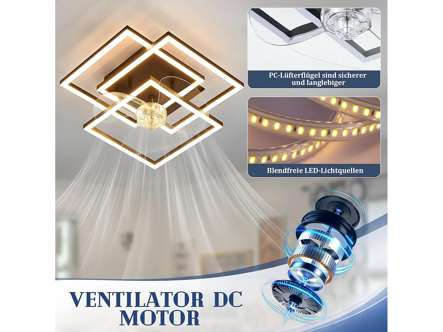 ZMH Ventilateur de plafond LED noir moderne silencieux avec éclairage avec télécommande intensité variable avec minuterie pour salon cuisine