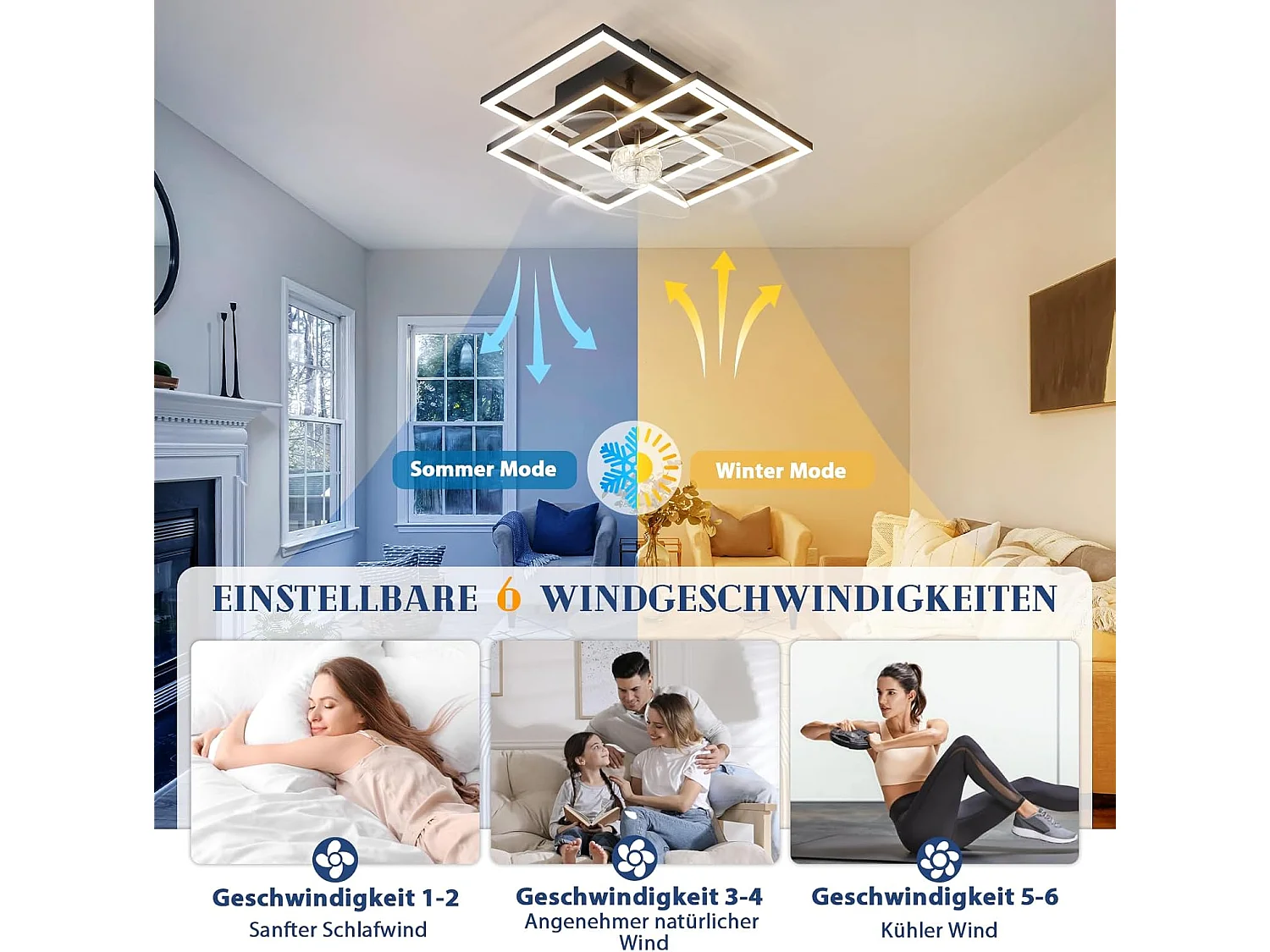 ZMH Ventilateur de plafond LED noir moderne silencieux avec éclairage avec télécommande intensité variable avec minuterie pour salon cuisine