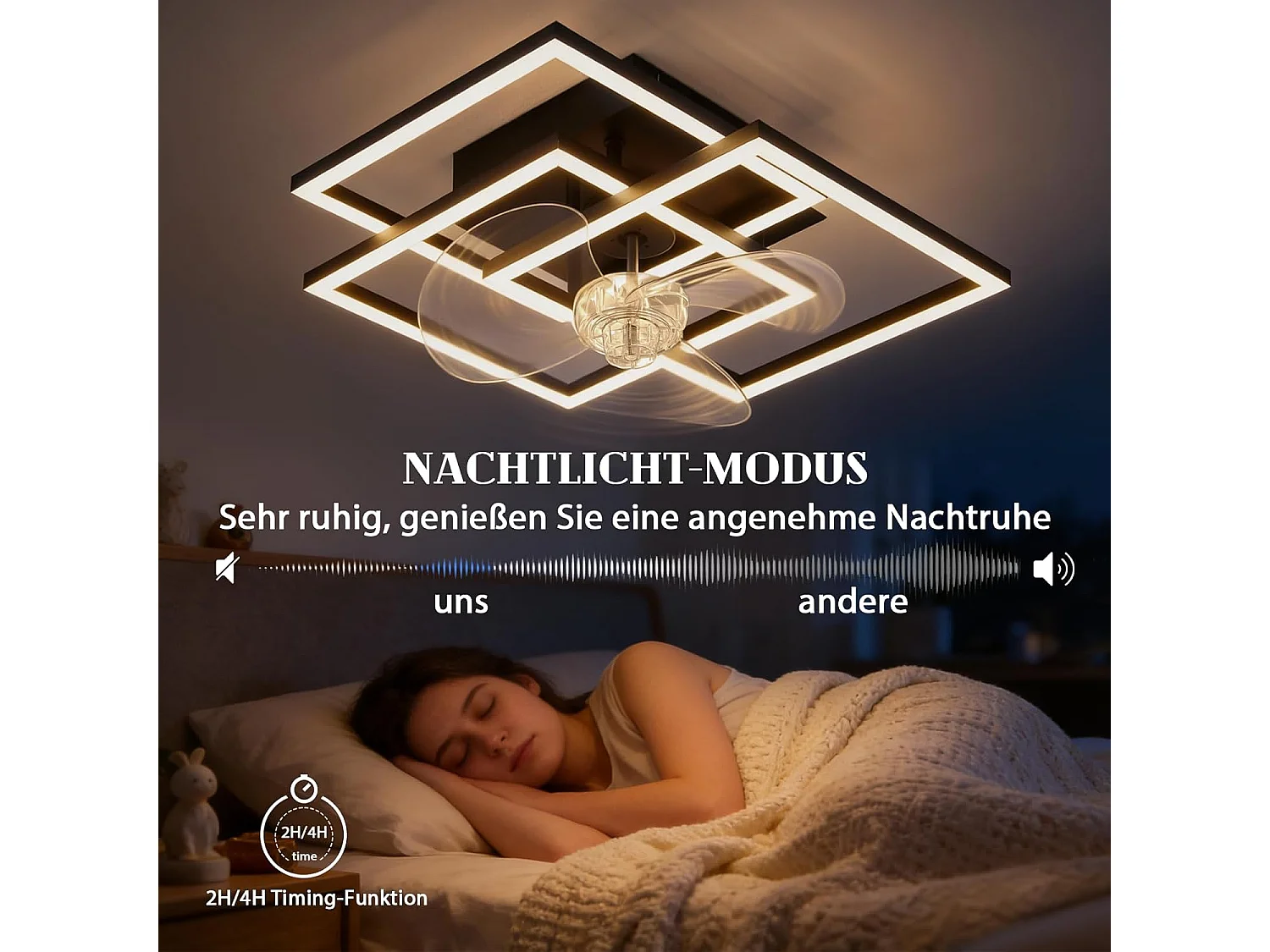 ZMH Ventilateur de plafond LED noir moderne silencieux avec éclairage avec télécommande intensité variable avec minuterie pour salon cuisine