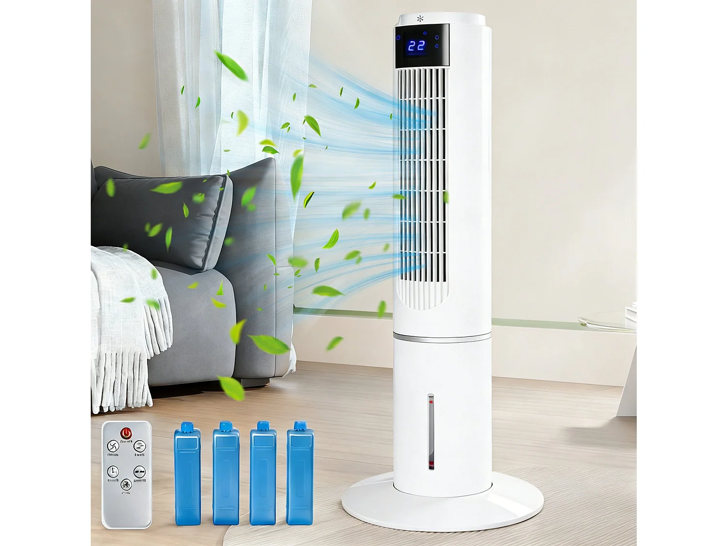ZMH Ventilateur colonne rafraîchissant 3 modes 3 vitesses de ventilation oscillation 90° avce télécommande pour chambre bureau salon