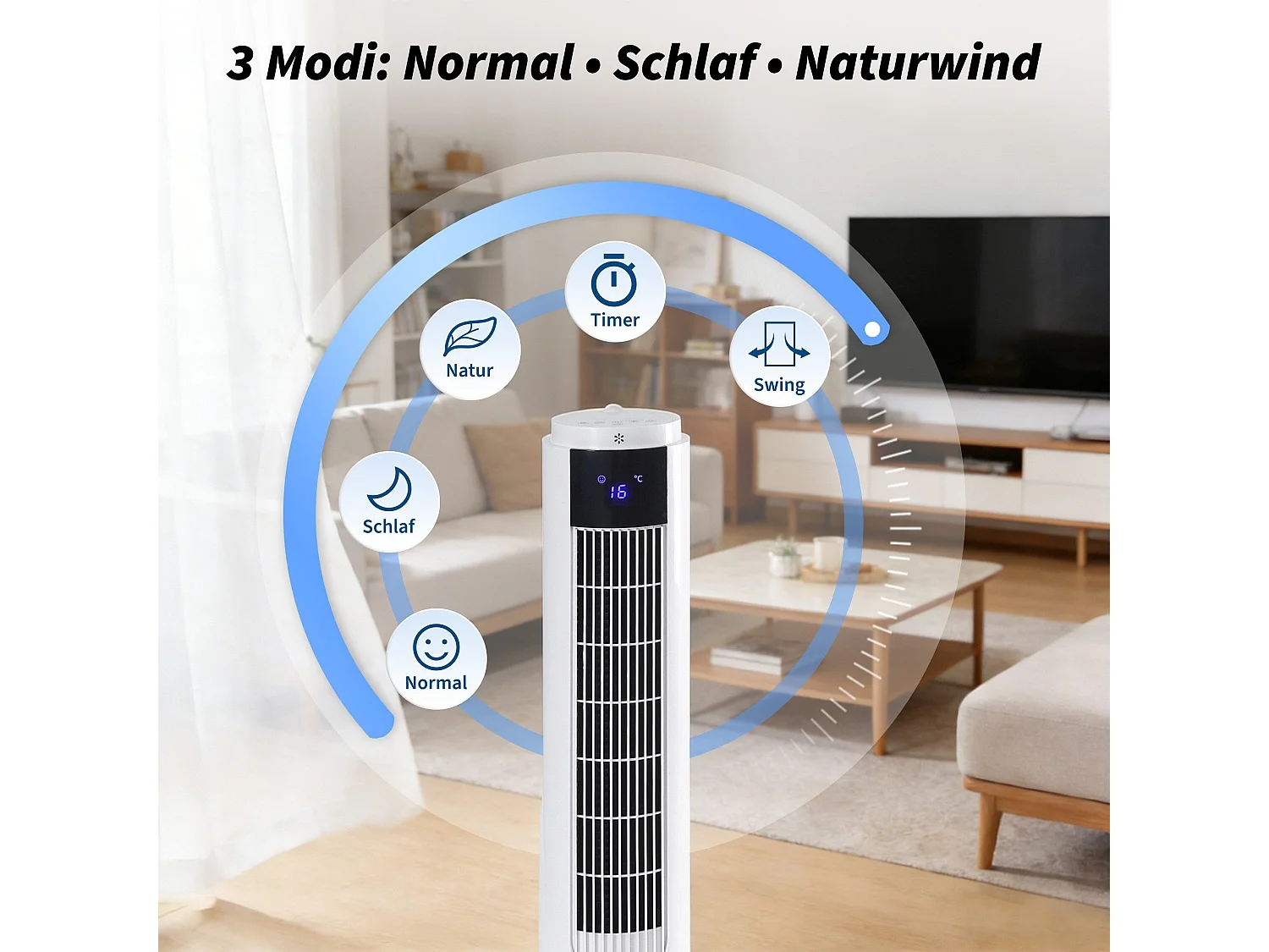 ZMH Ventilateur colonne rafraîchissant 3 modes 3 vitesses de ventilation oscillation 90° avce télécommande pour chambre bureau salon