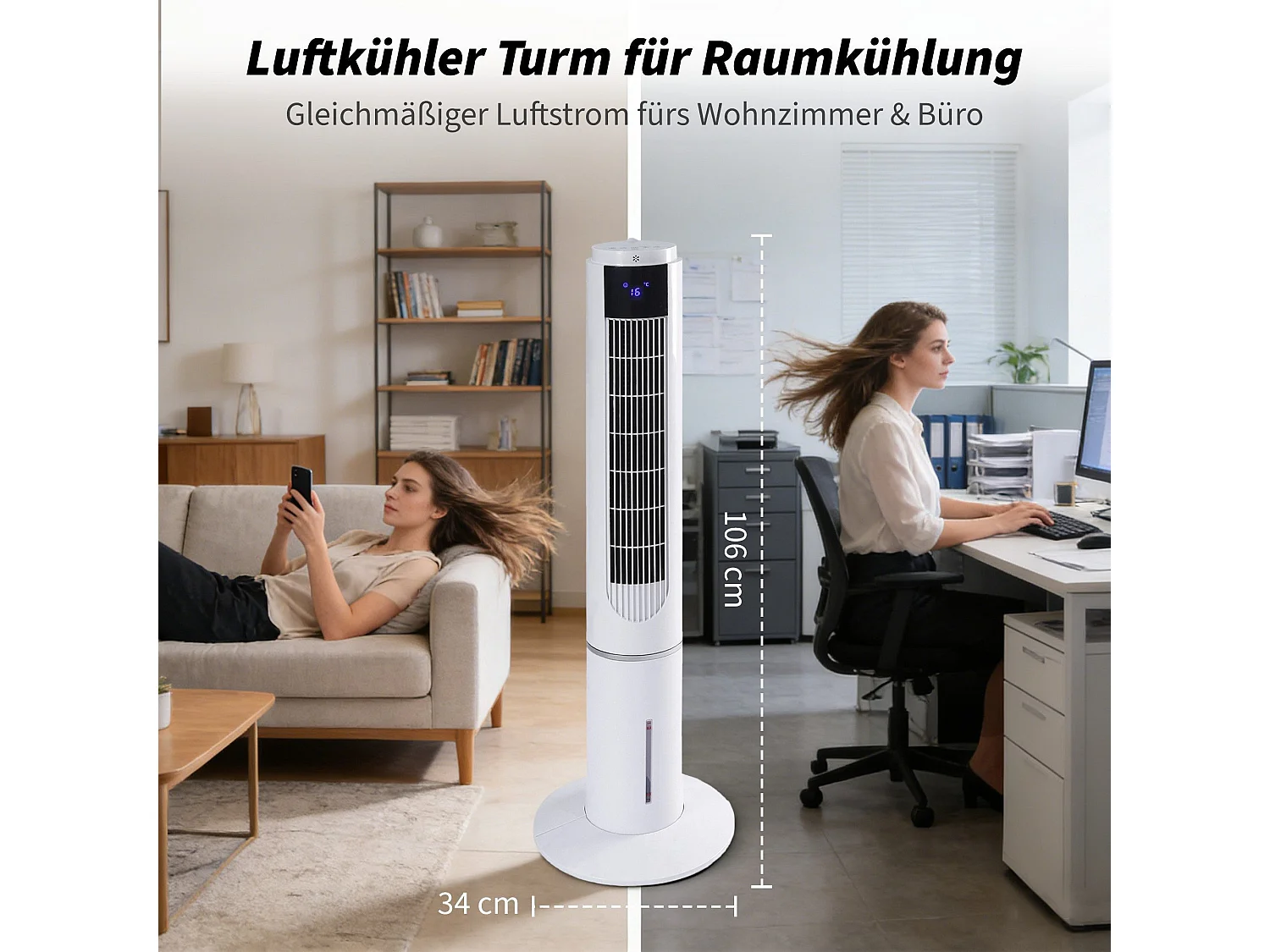 ZMH Ventilateur colonne rafraîchissant 3 modes 3 vitesses de ventilation oscillation 90° avce télécommande pour chambre bureau salon