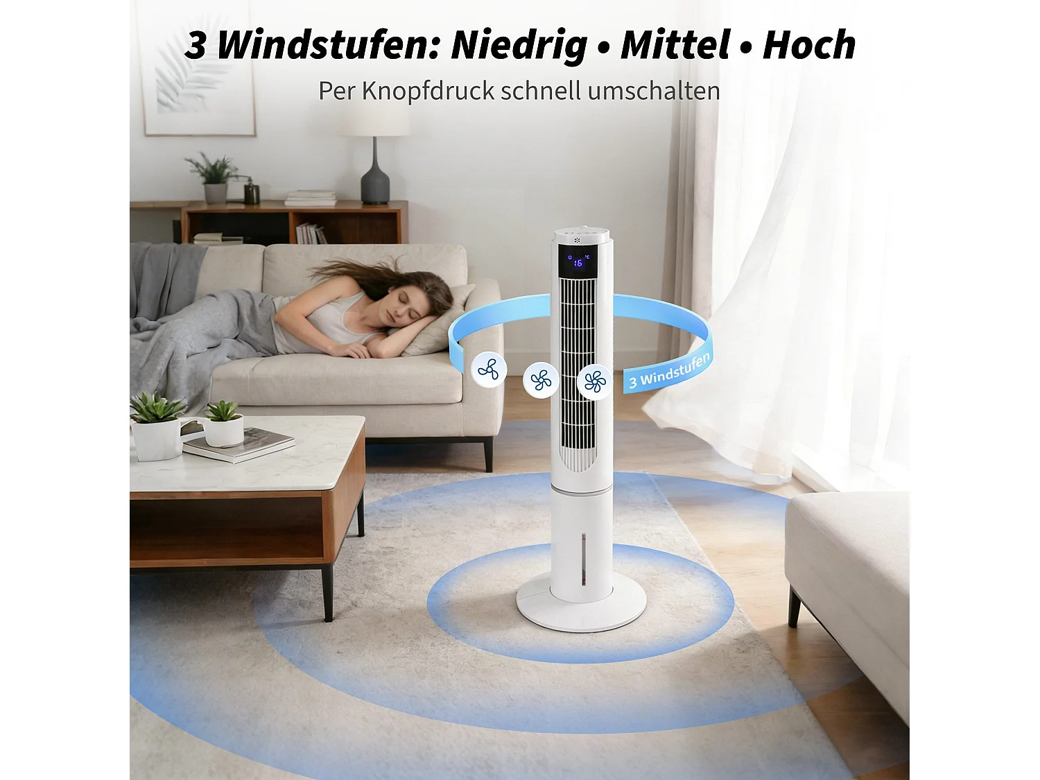 ZMH Ventilateur colonne rafraîchissant 3 modes 3 vitesses de ventilation oscillation 90° avce télécommande pour chambre bureau salon