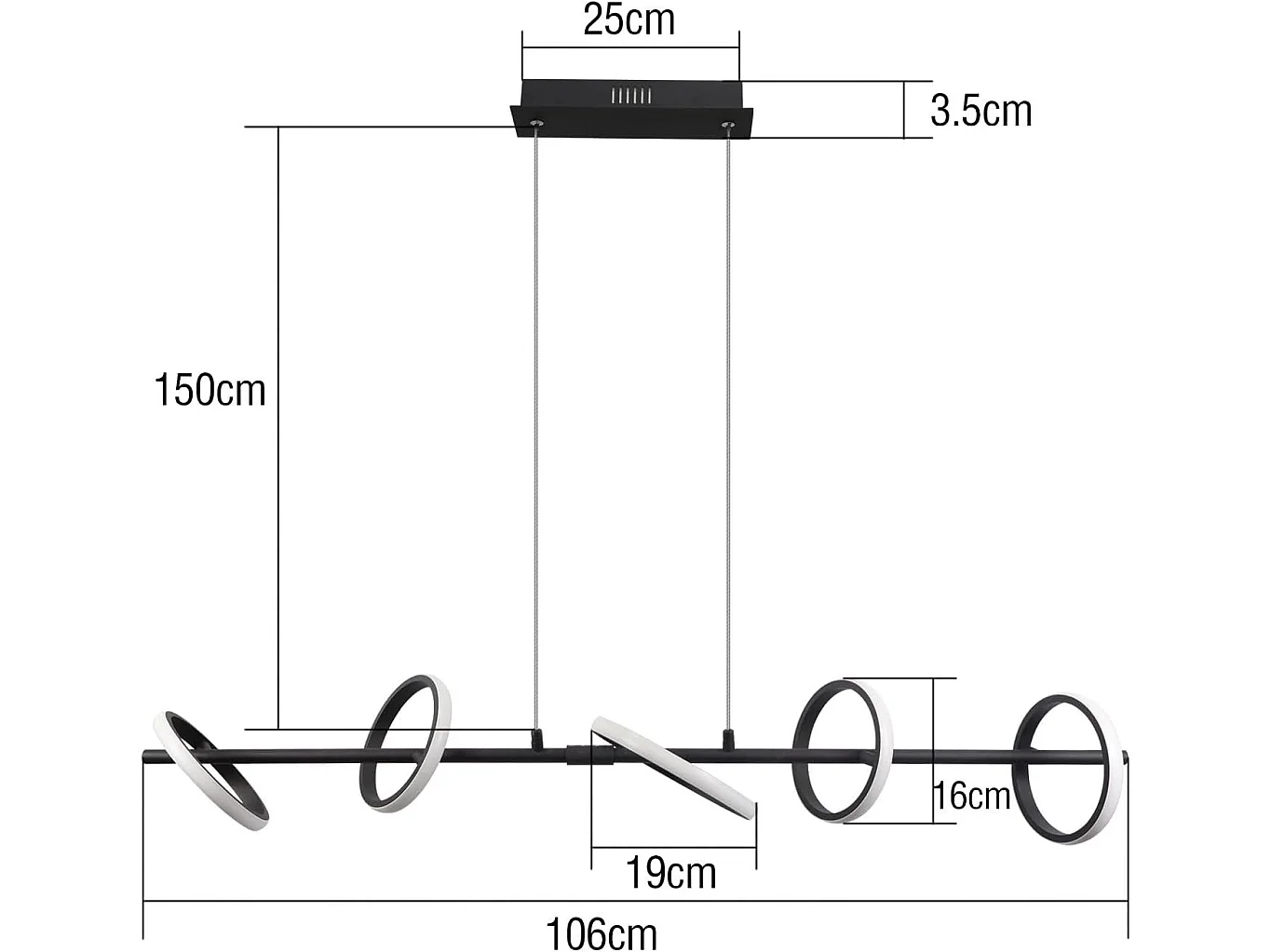 ZMH Suspension LED Dimmable 42W Noir Anneau Moderne avec Télécommande Hauteur Réglable 150cm Pour Salle à Manger Salon