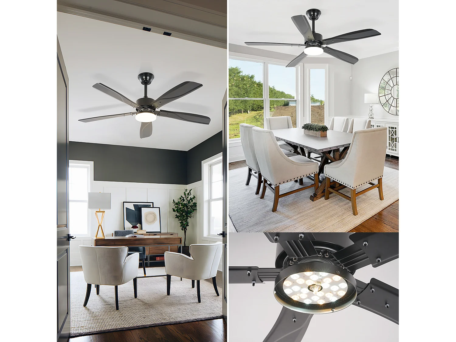 ZMH Ventilateur de plafond noir avec éclairage LED silencieux et réglable 23 W