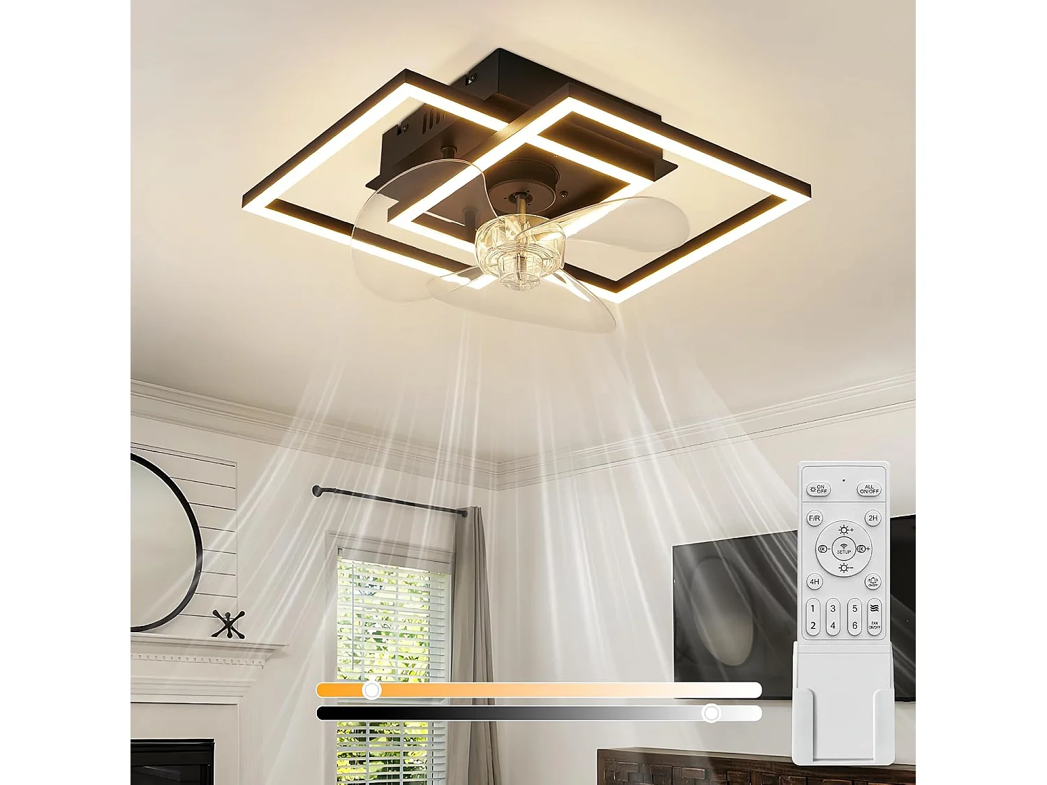 ZMH Ventilateur de plafond  LED silencieux noir avec éclairage moderne et télécommande intensité réglable vitesses minuterie pour chambre