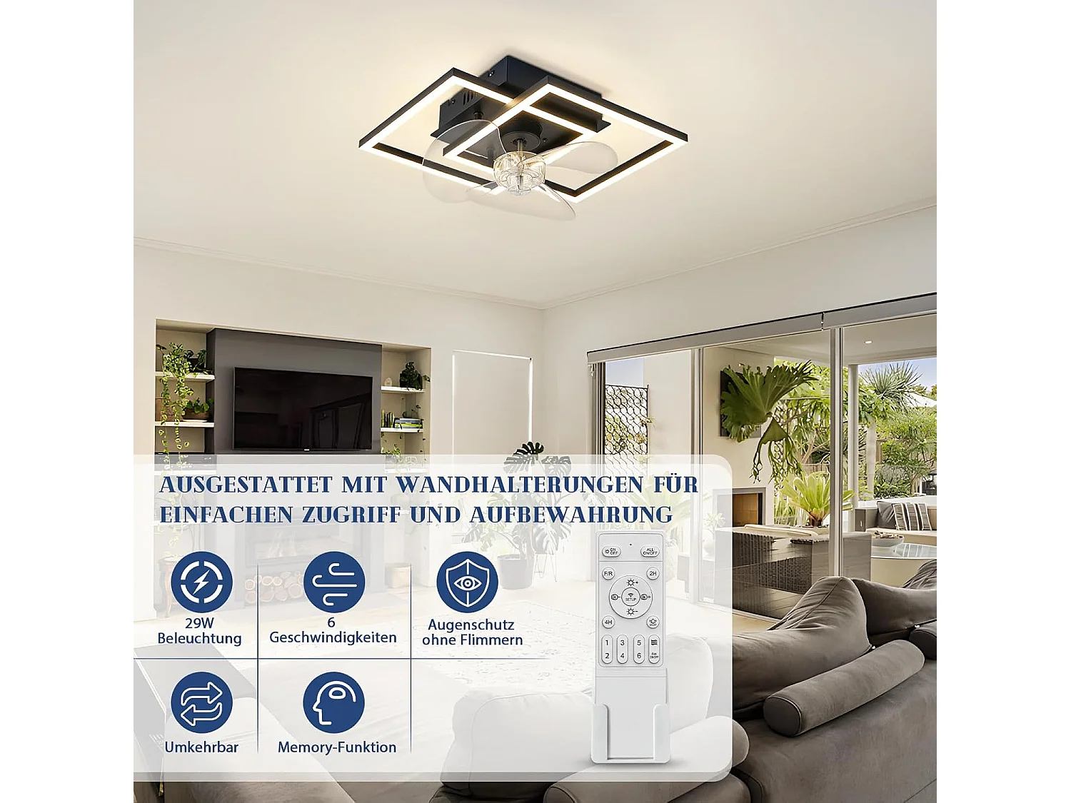 ZMH Ventilateur de plafond  LED silencieux noir avec éclairage moderne et télécommande intensité réglable vitesses minuterie pour chambre