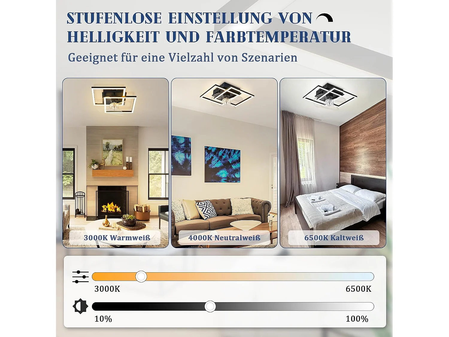 ZMH Ventilateur de plafond  LED silencieux noir avec éclairage moderne et télécommande intensité réglable vitesses minuterie pour chambre