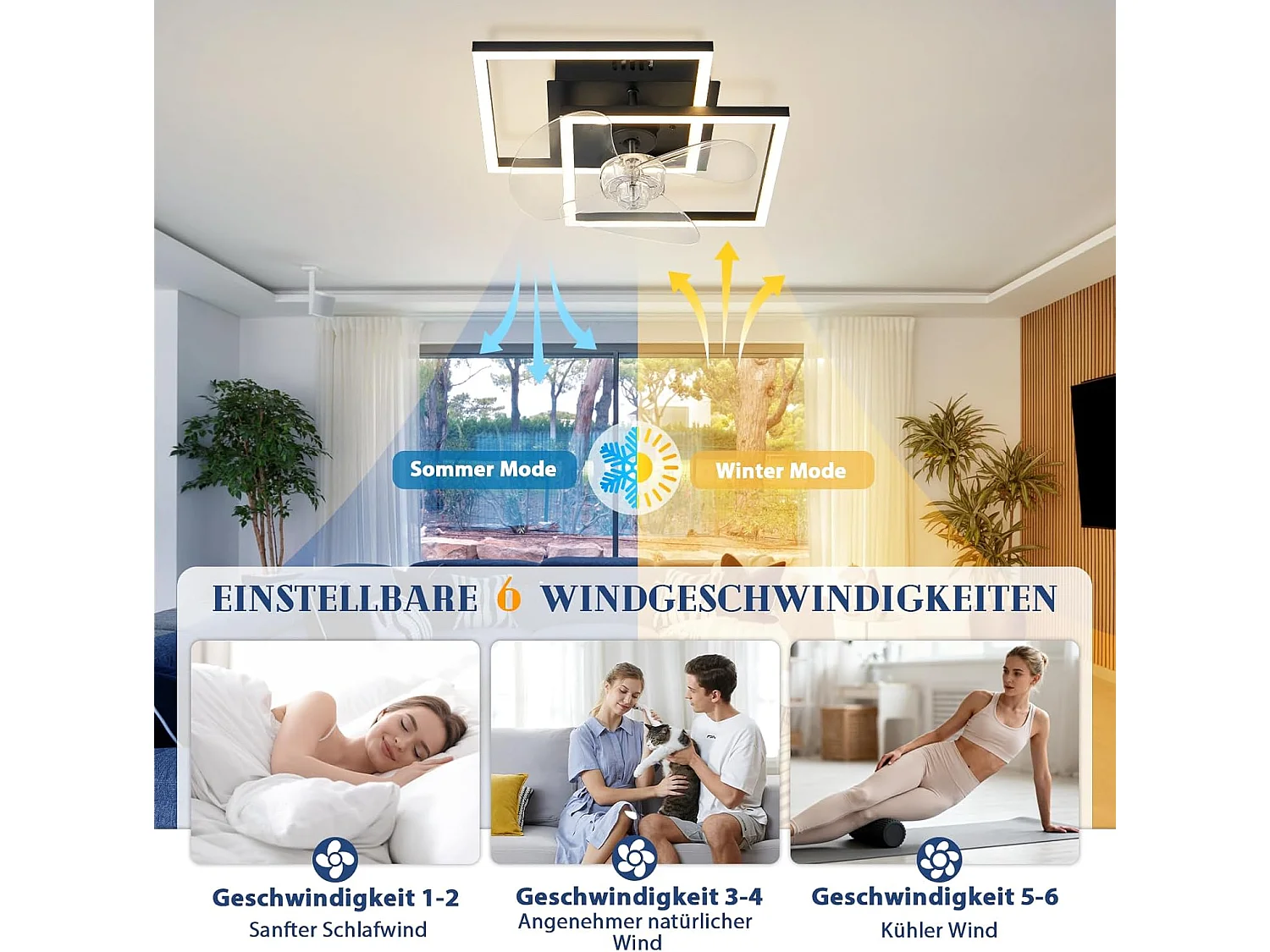 ZMH Ventilateur de plafond  LED silencieux noir avec éclairage moderne et télécommande intensité réglable vitesses minuterie pour chambre