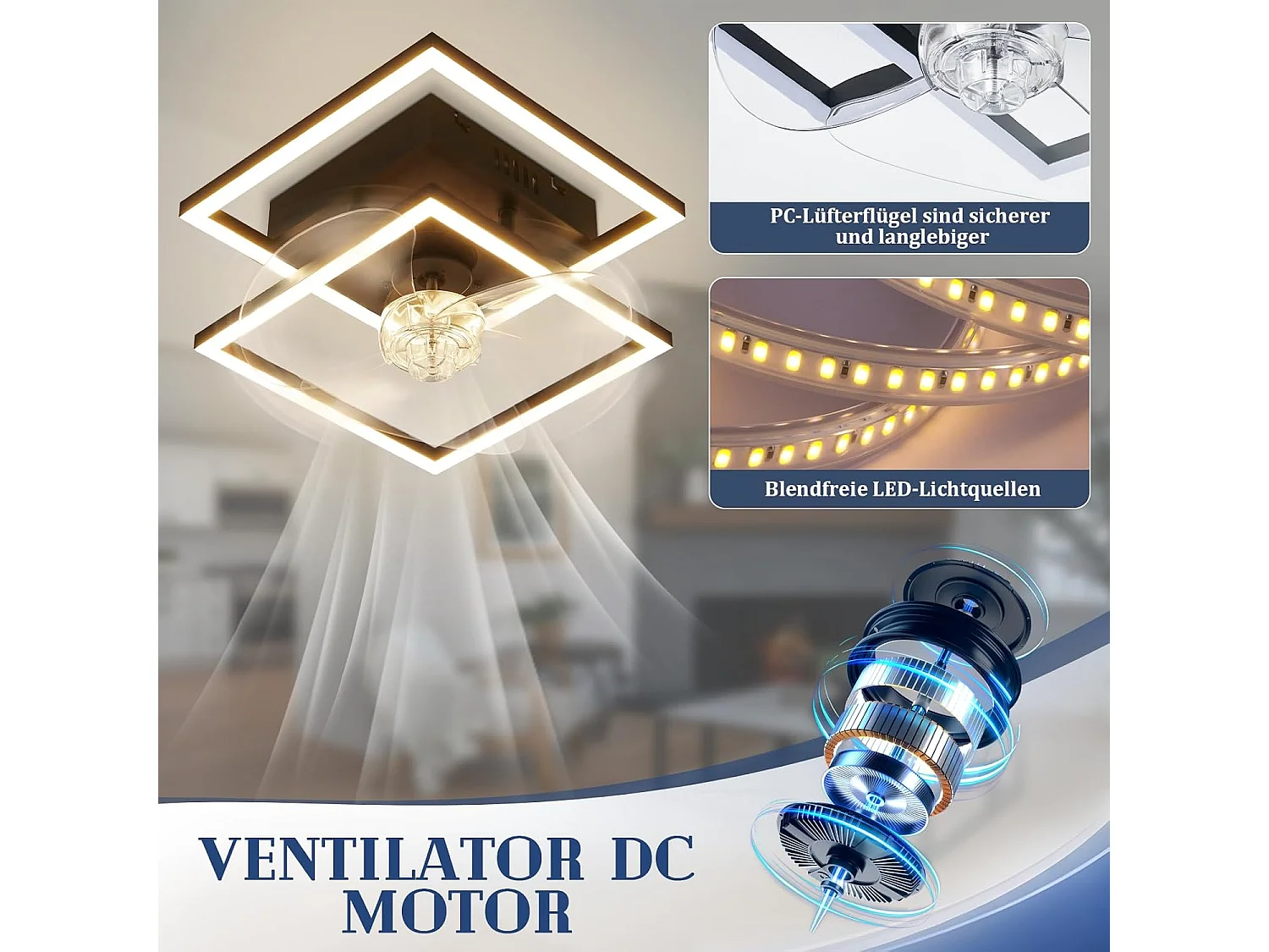 ZMH Ventilateur de plafond  LED silencieux noir avec éclairage moderne et télécommande intensité réglable vitesses minuterie pour chambre