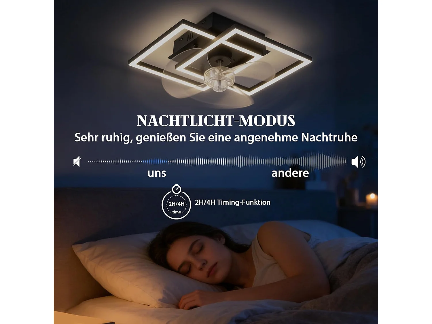 ZMH Ventilateur de plafond  LED silencieux noir avec éclairage moderne et télécommande intensité réglable vitesses minuterie pour chambre