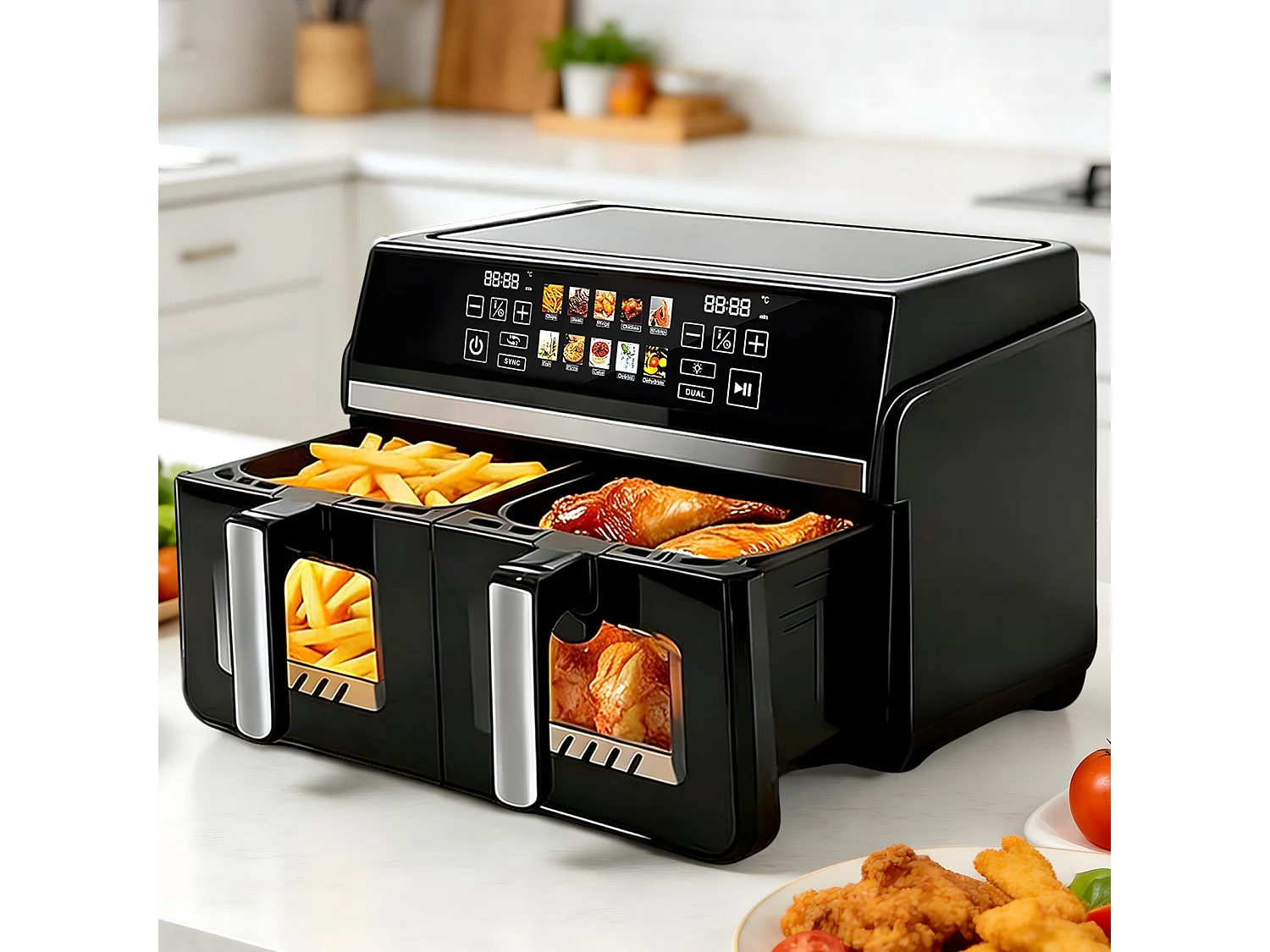 ZMH Friteuse chaud double zone 10L 2200W écran tactile avec fenêtre de visualisation compatible lave-vaisselle