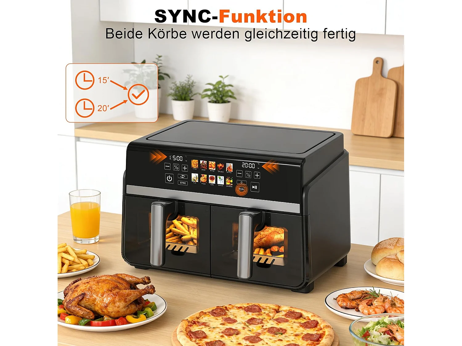 ZMH Friteuse chaud double zone 10L 2200W écran tactile avec fenêtre de visualisation compatible lave-vaisselle