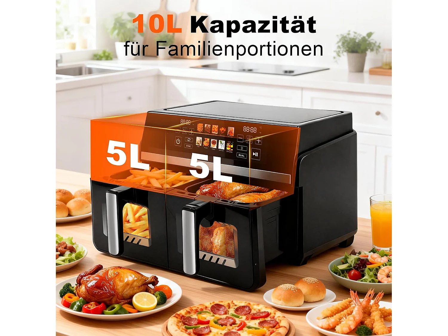 ZMH Friteuse chaud double zone 10L 2200W écran tactile avec fenêtre de visualisation compatible lave-vaisselle