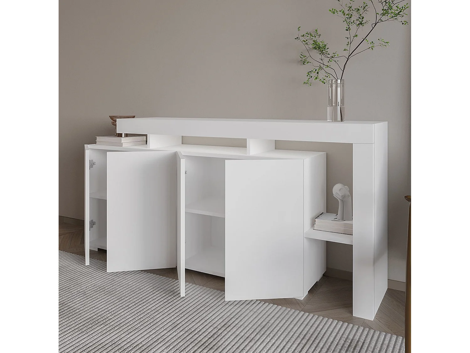 Buffet en bois "Beliz" - 170 x 35 x 80 cm - Blanc