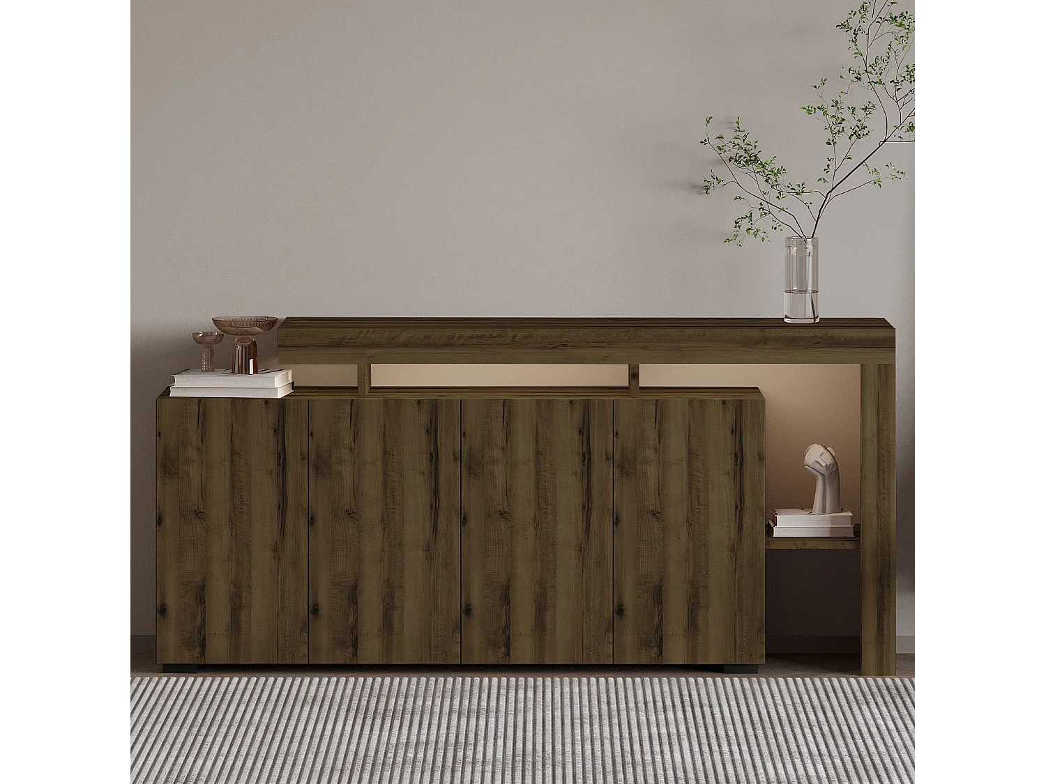 Buffet en bois "Beliz" - 170 x 35 x 80 cm - Noyer Antique