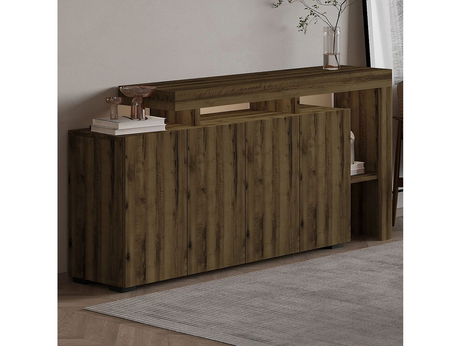 Buffet en bois "Beliz" - 170 x 35 x 80 cm - Noyer Antique