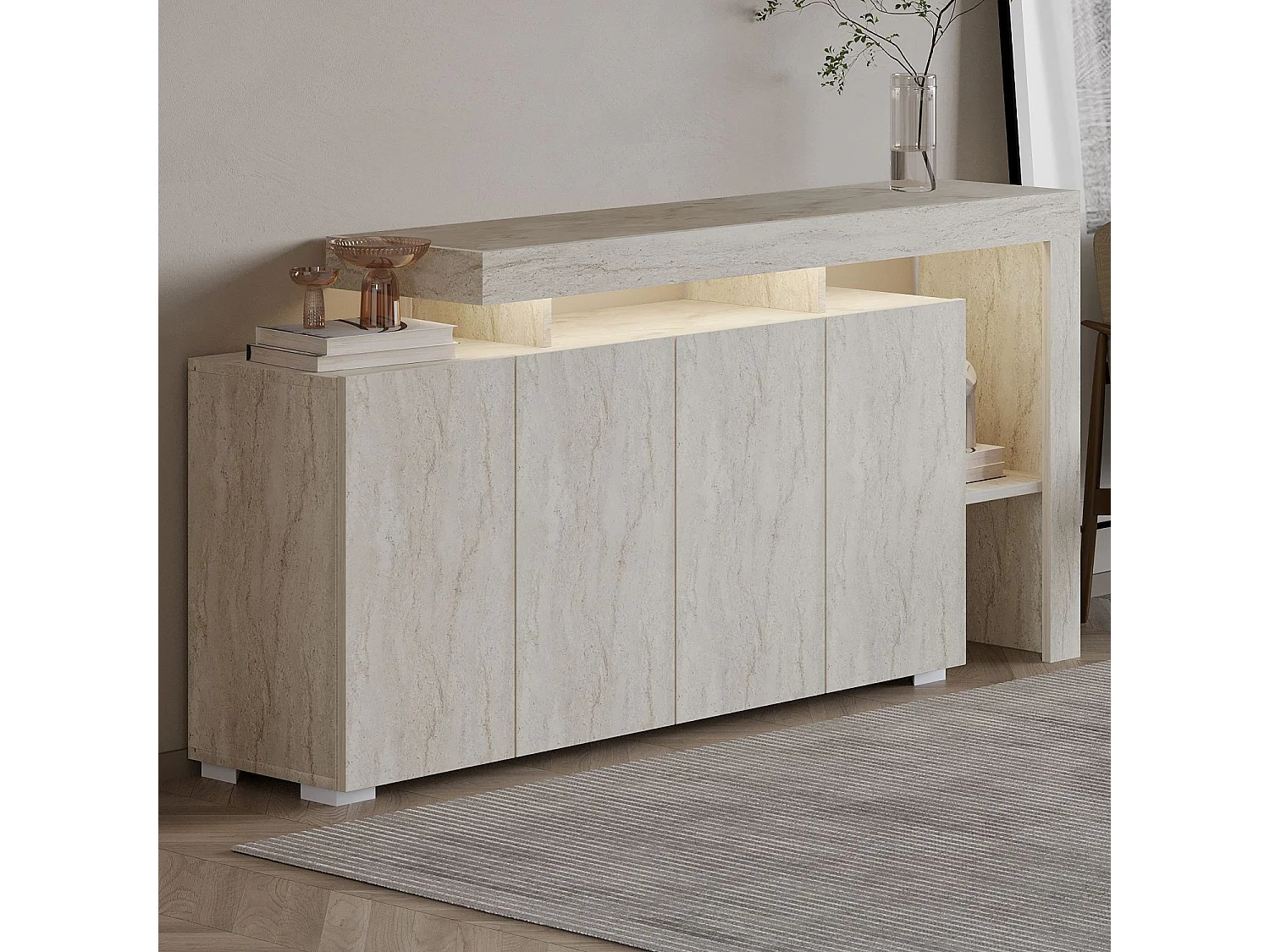 Buffet en bois "Beliz" - 170 x 35 x 80 cm - Travertin