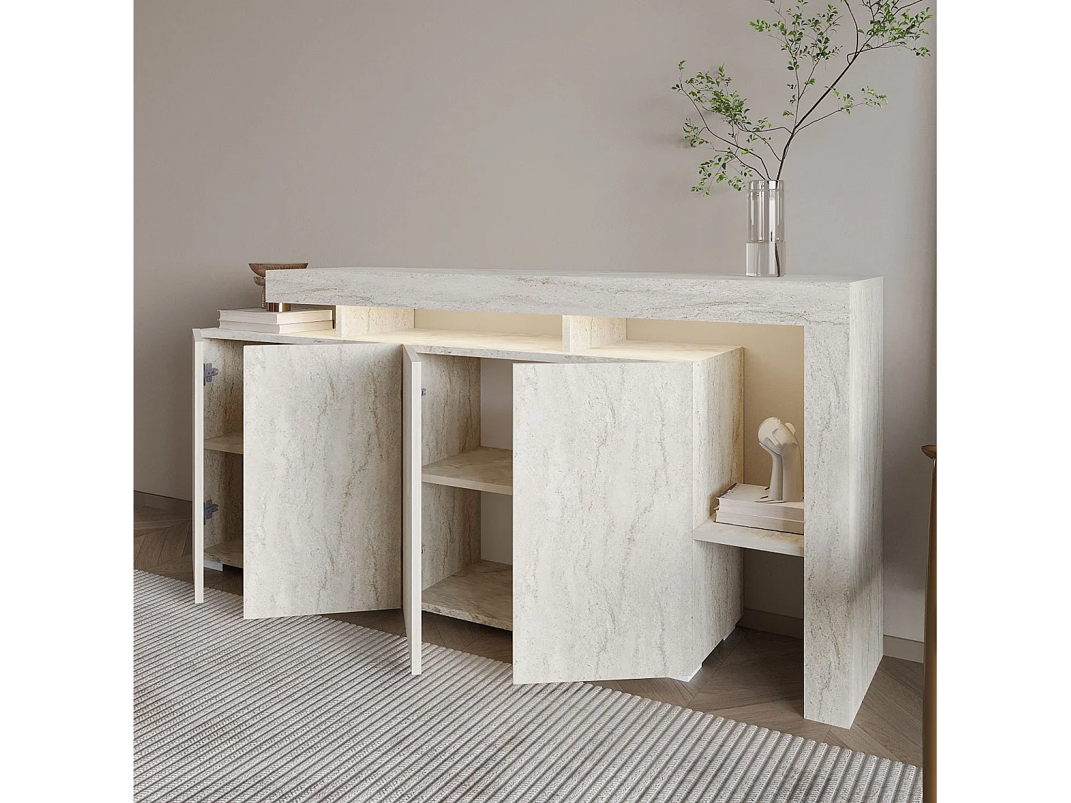 Buffet en bois "Beliz" - 170 x 35 x 80 cm - Travertin