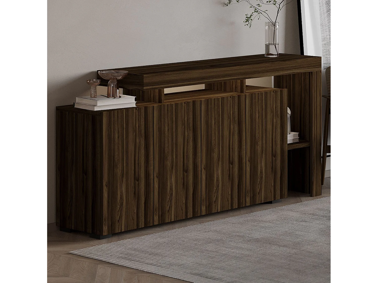 Buffet en bois "Beliz" - 170 x 35 x 80 cm - Noyer