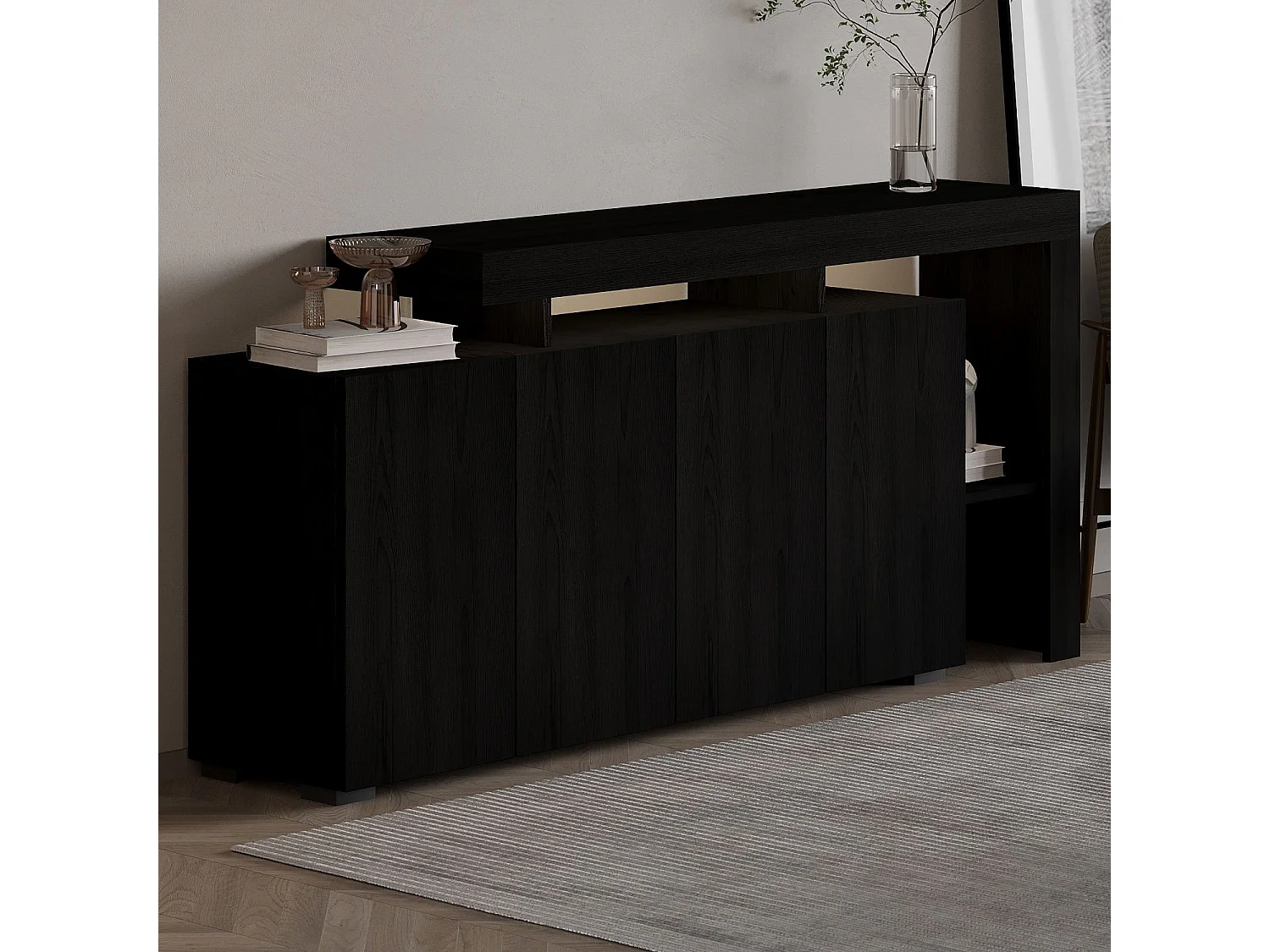 Buffet en bois "Beliz" - 170 x 35 x 80 cm - Bois Noir