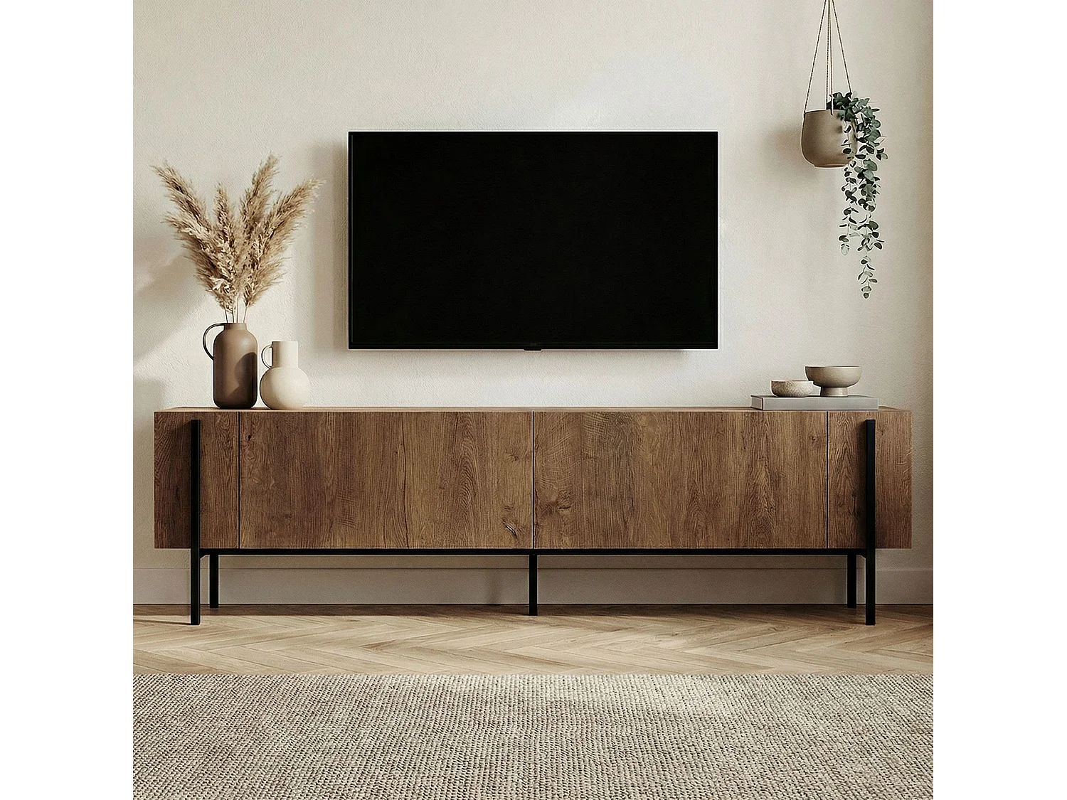 TV-Möbel aus Holz "Nexus" - 180 x 30 x 45 cm - Eiche Kafkas / Schwarz