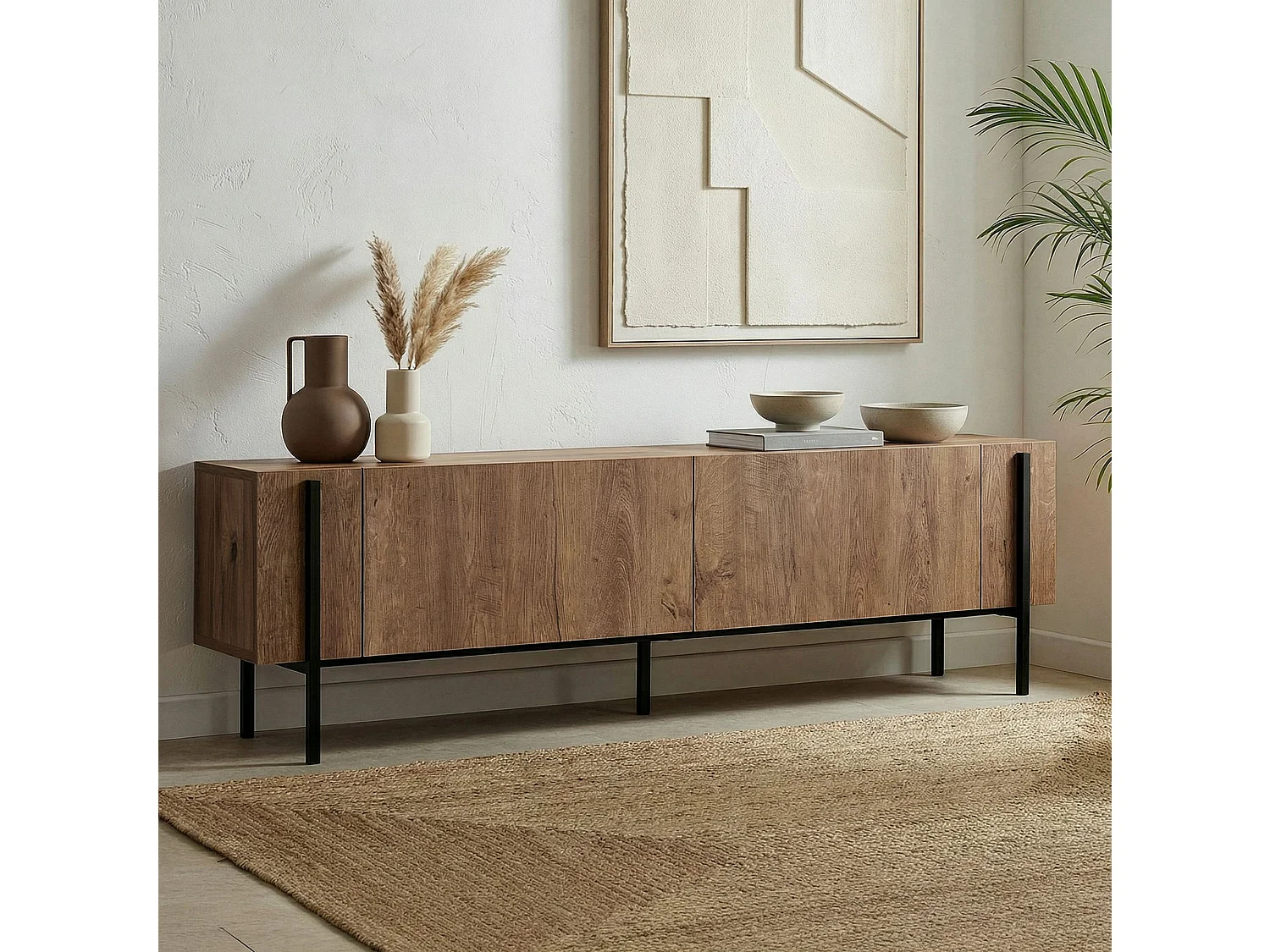 TV-Möbel aus Holz "Nexus" - 180 x 30 x 45 cm - Eiche Kafkas / Schwarz