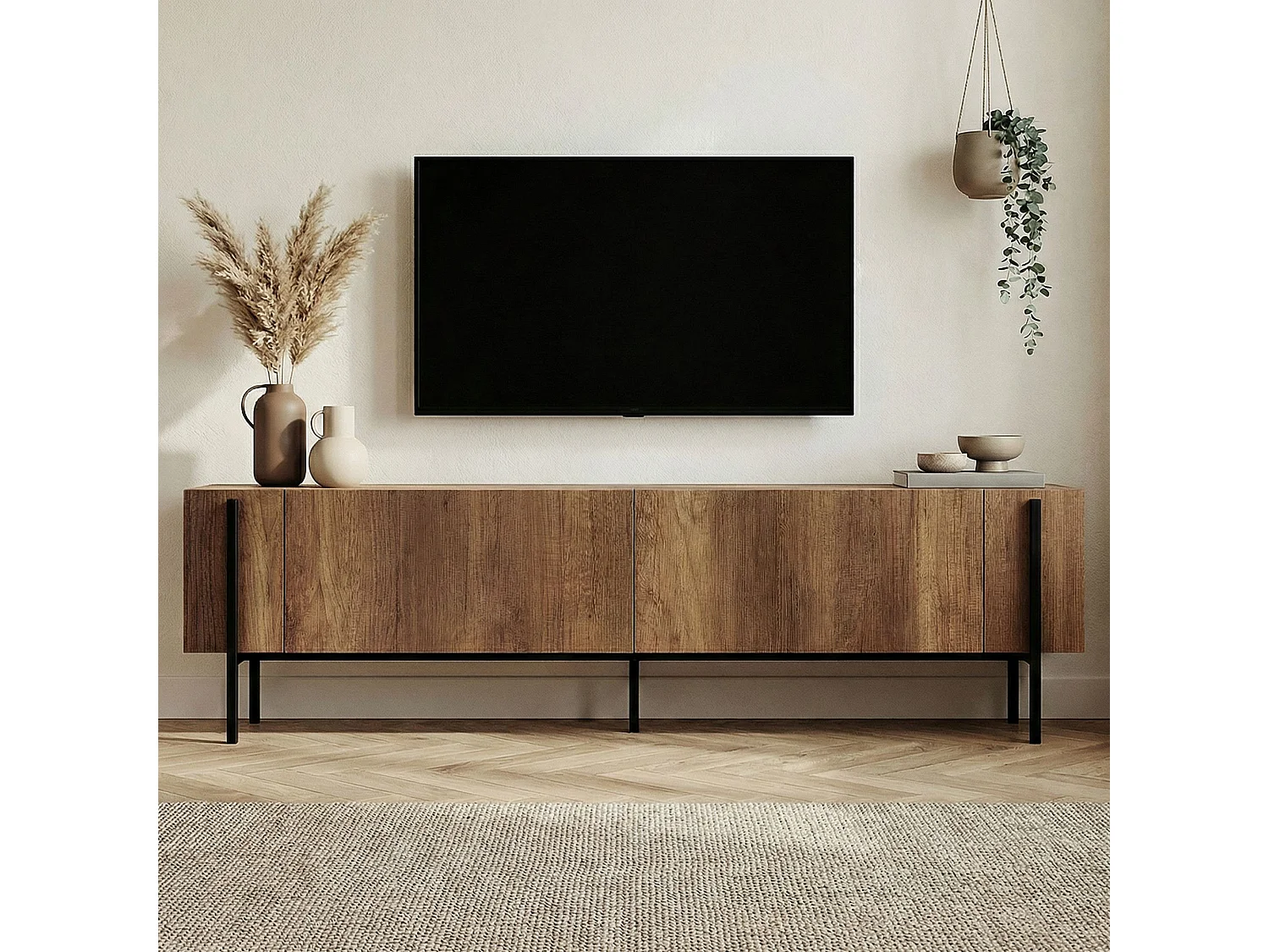 TV-Möbel aus Holz "Nexus" - 180 x 30 x 45 cm - Nussbaum Barock / Schwarz