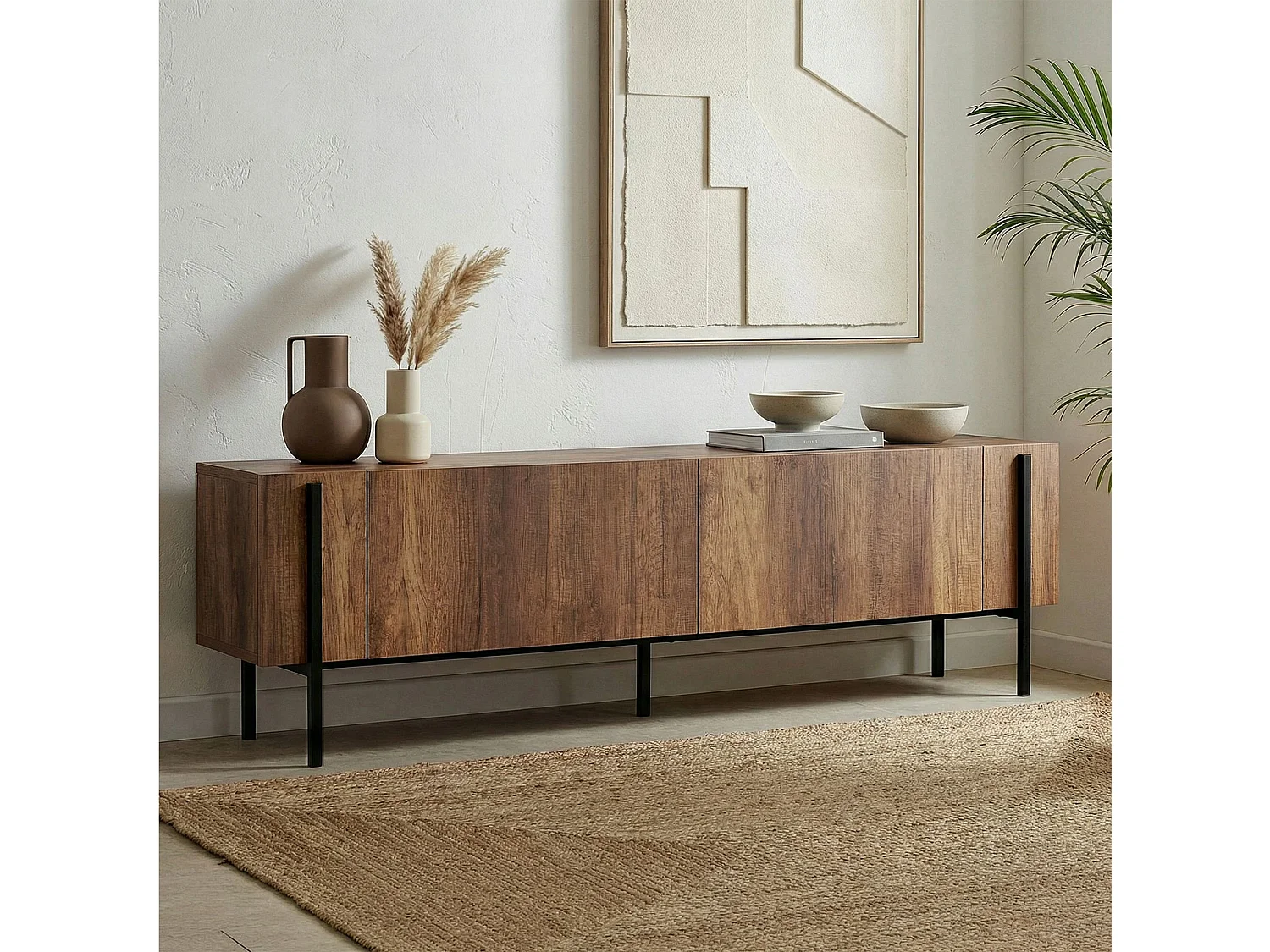 TV-Möbel aus Holz "Nexus" - 180 x 30 x 45 cm - Nussbaum Barock / Schwarz