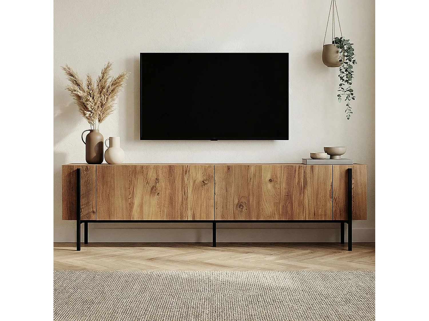 TV-Möbel aus Holz "Nexus" - 180 x 30 x 45 cm - Atlantische Kiefer / Schwarz