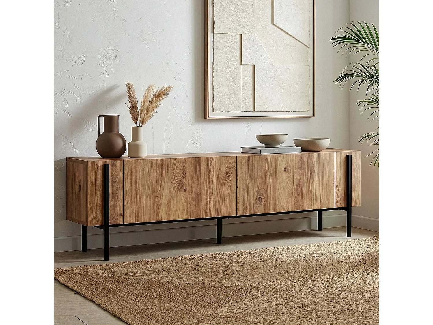 TV-Möbel aus Holz "Nexus" - 180 x 30 x 45 cm - Atlantische Kiefer / Schwarz