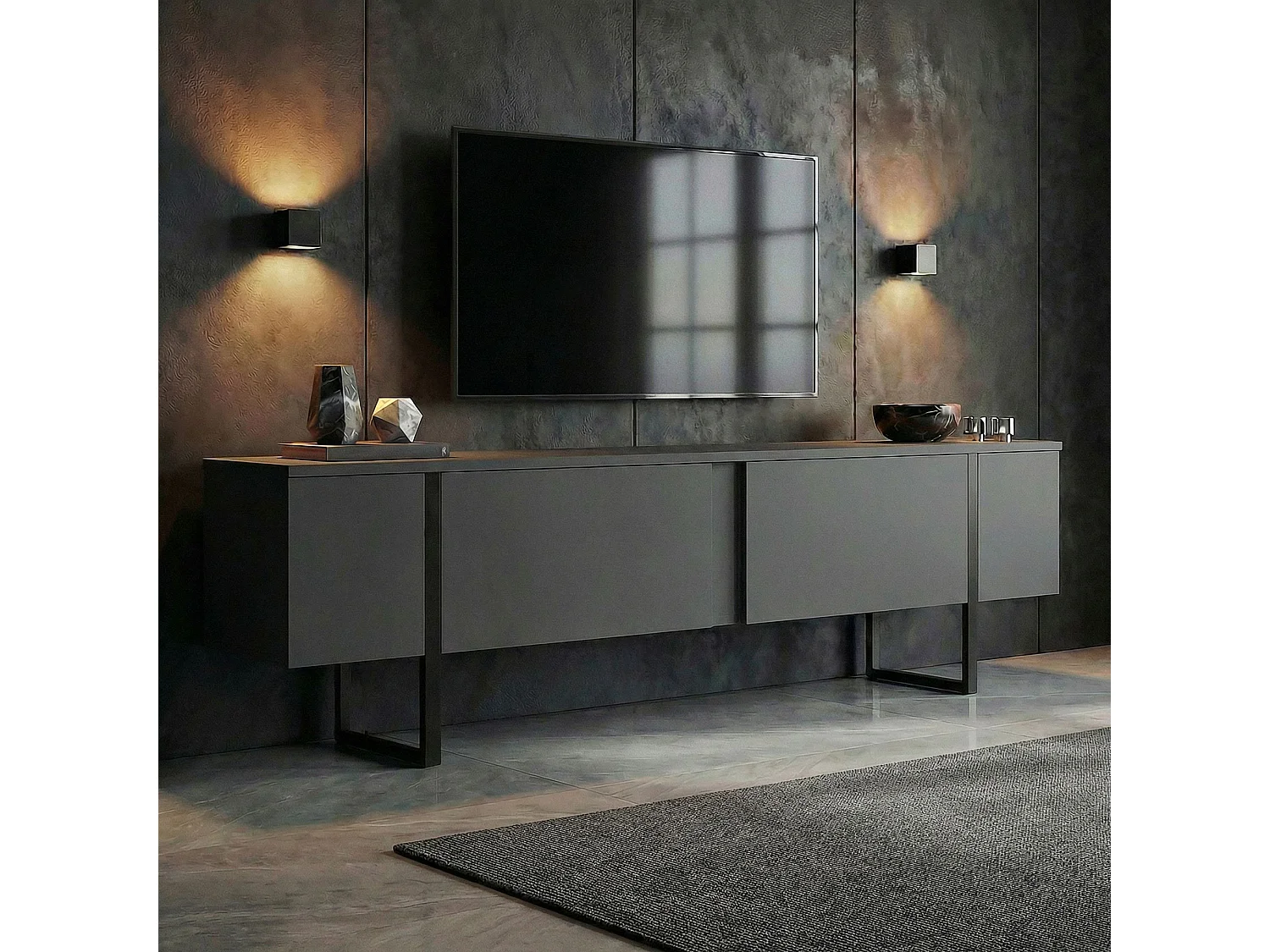 TV-Möbel aus Holz "Onera" - 180 x 30 x 50 cm - Anthrazit / Schwarz