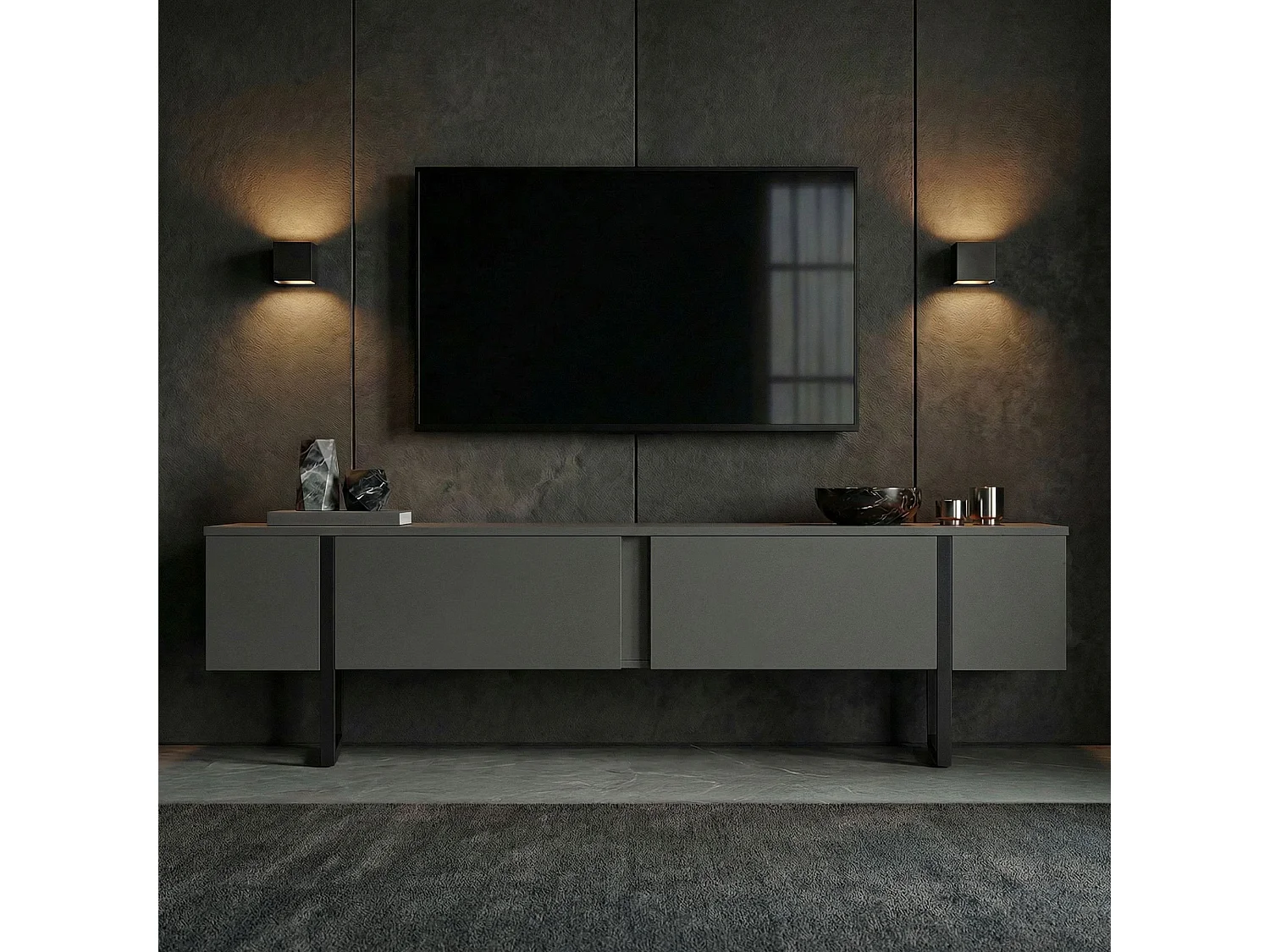 TV-Möbel aus Holz "Onera" - 180 x 30 x 50 cm - Anthrazit / Schwarz