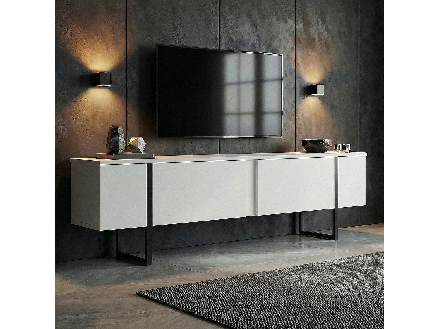 TV-Möbel aus Holz "Onera" - 180 x 30 x 45 cm - WhiteBlack