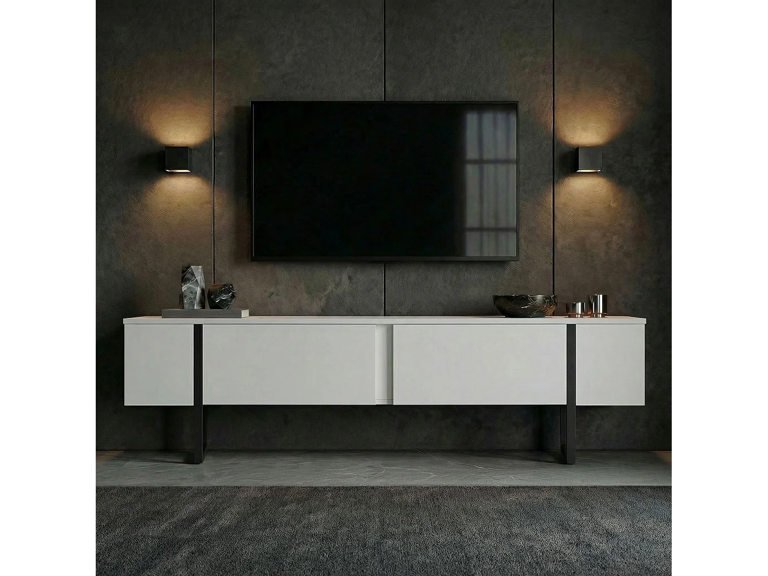 TV-Möbel aus Holz "Onera" - 180 x 30 x 45 cm - WhiteBlack