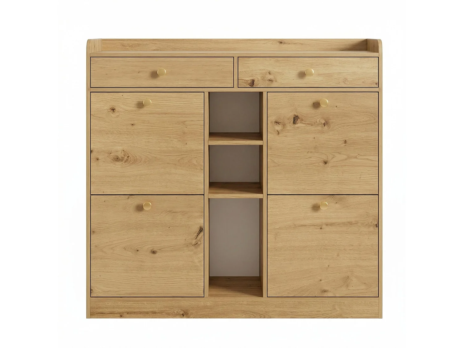 Meuble à chaussures effet bois 4 abattants, 2 tiroirs, 3 niches 110x26x100cm