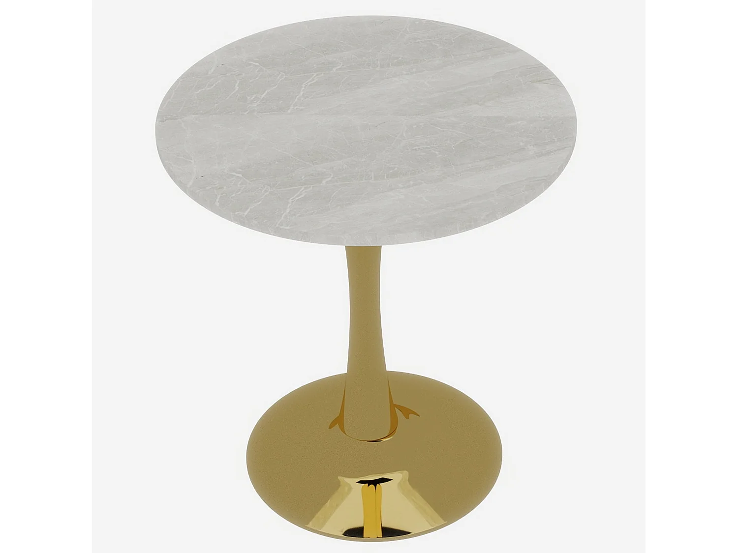 Table de salle à manger ronde effet marbre blanc pied doré 2-4 personnes, 70 cm