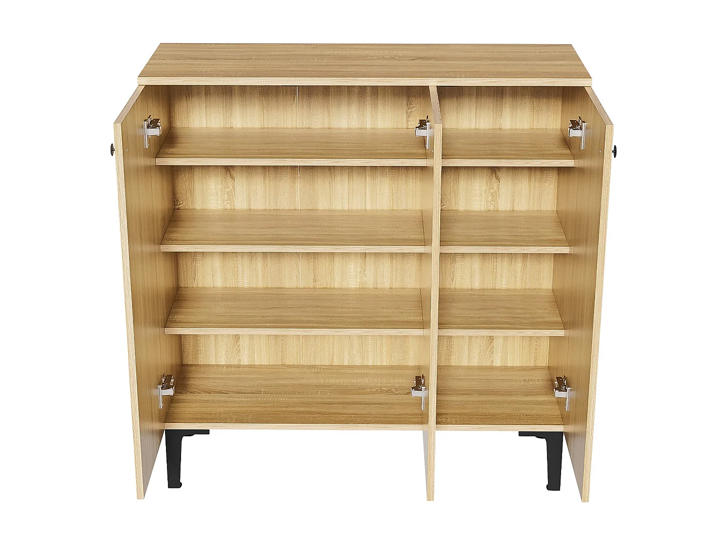 Meuble à chaussures effet bois avec 3 portes cannelées 90x32x94cm