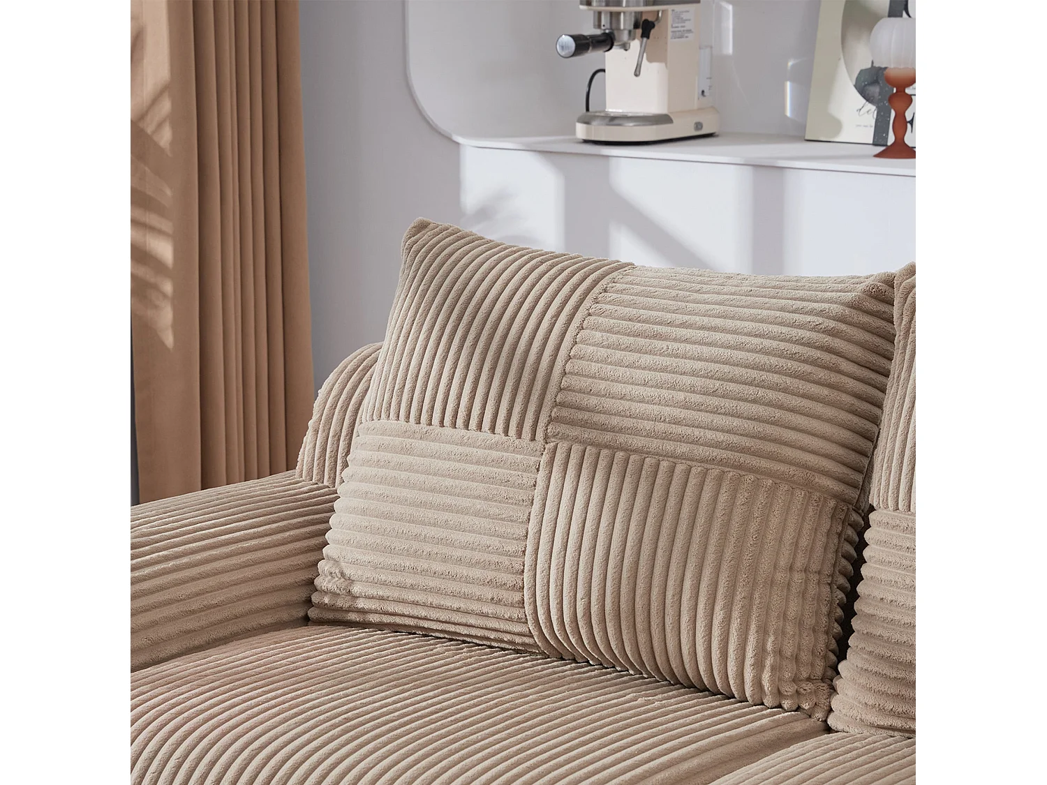 Canapé d'angle velours côtelé gris avec méridienne sans montage 261x146x65cm