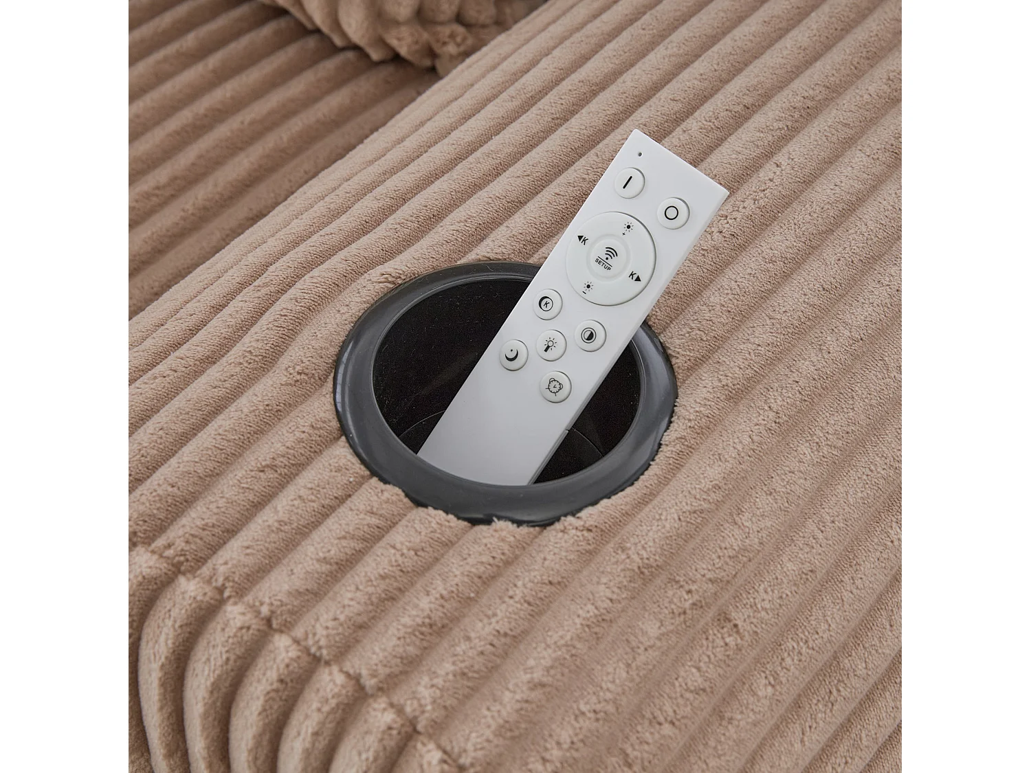 Canapé d'angle velours côtelé gris avec méridienne sans montage 261x146x65cm