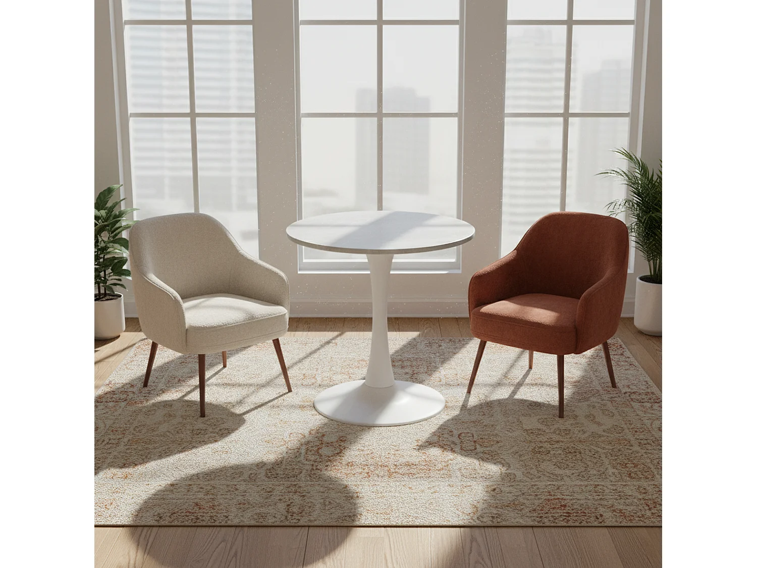 Table de salle à manger ronde effet marbre blanc 2-4 personnes, 70 cm